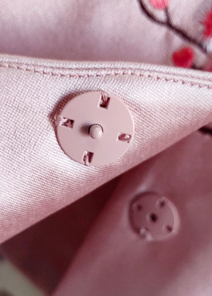 Fine Pink O-neck Embroideried Patchwork Silk Coat Spring Ly0990