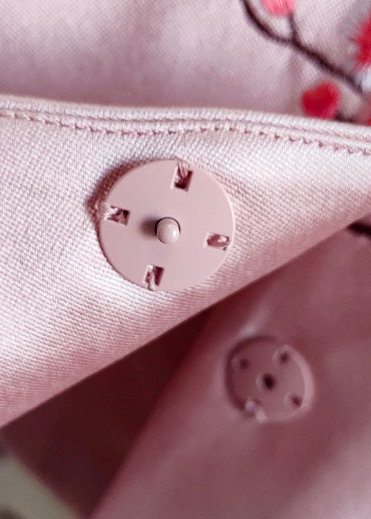 Fine Pink O-neck Embroideried Patchwork Silk Coat Spring Ly0990