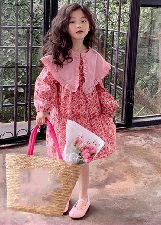 Fine Red Ruffled Patchwork Kids Maxi Dress Fall Ss1039
