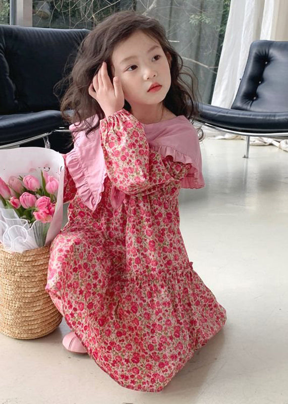 Fine Red Ruffled Patchwork Kids Maxi Dress Fall Ss1039