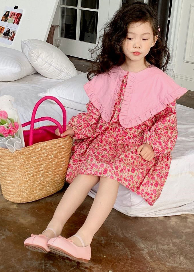 Fine Red Ruffled Patchwork Kids Maxi Dress Fall Ss1039