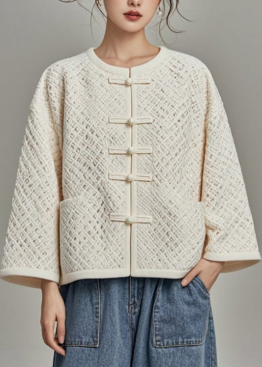 Fitted Beige O-neck Hollow Out Fall Coat Ag1040