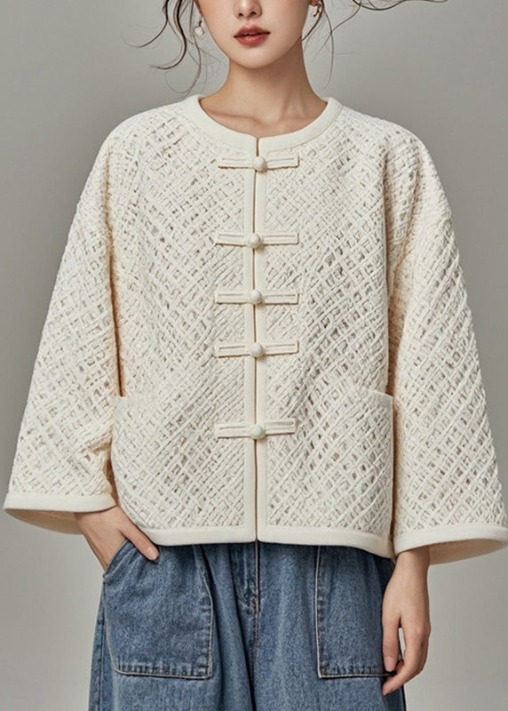 Fitted Beige O-neck Hollow Out Fall Coat Ag1040