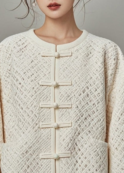 Fitted Beige O-neck Hollow Out Fall Coat Ag1040