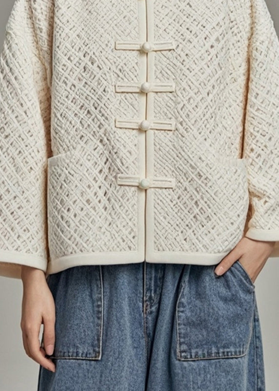 Fitted Beige O-neck Hollow Out Fall Coat Ag1040