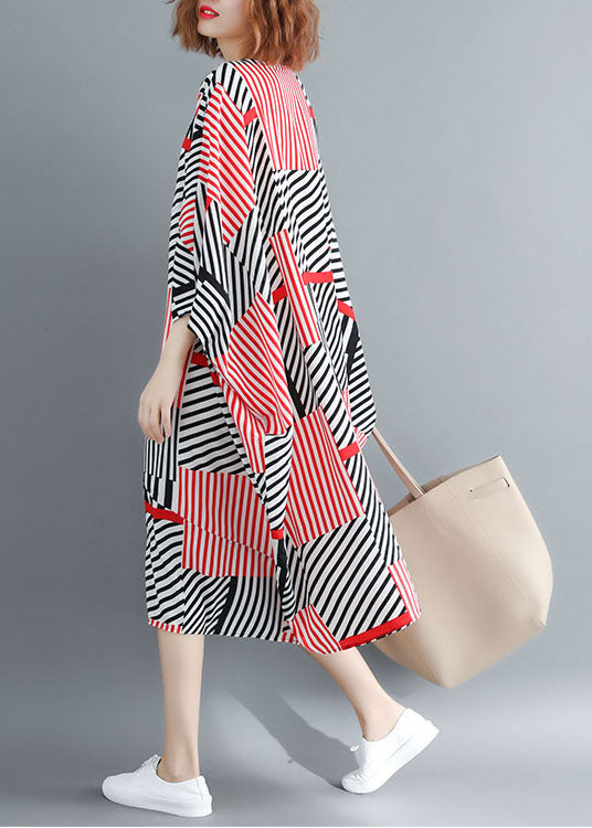 Fitted Black Red Striped Oversized Chiffon Maxi Dresses Batwing Sleeve Ly1535