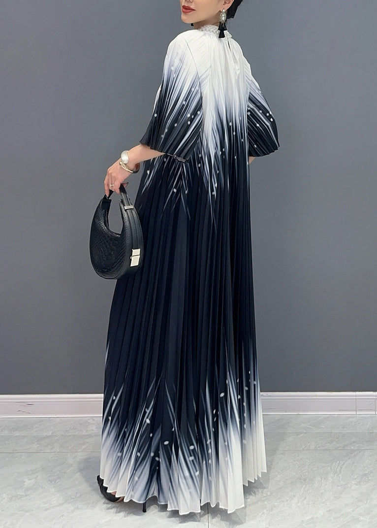 Fitted Black Turtleneck Print Wrinkled Vacation Maxi Dresses Summer Ao1032