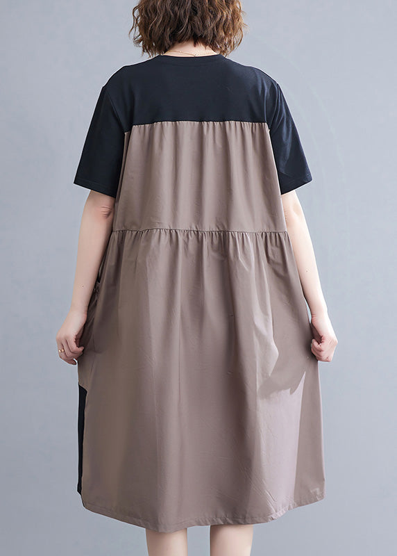 Fitted O-neck Asymmetrical Patchwork Wrinkled Long Dresses Summer Ac2007