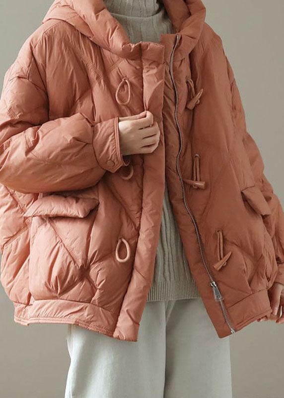 Fitted Orange Hooded Zippered Pockets Winter Down Coats Long Sleeve Qs037