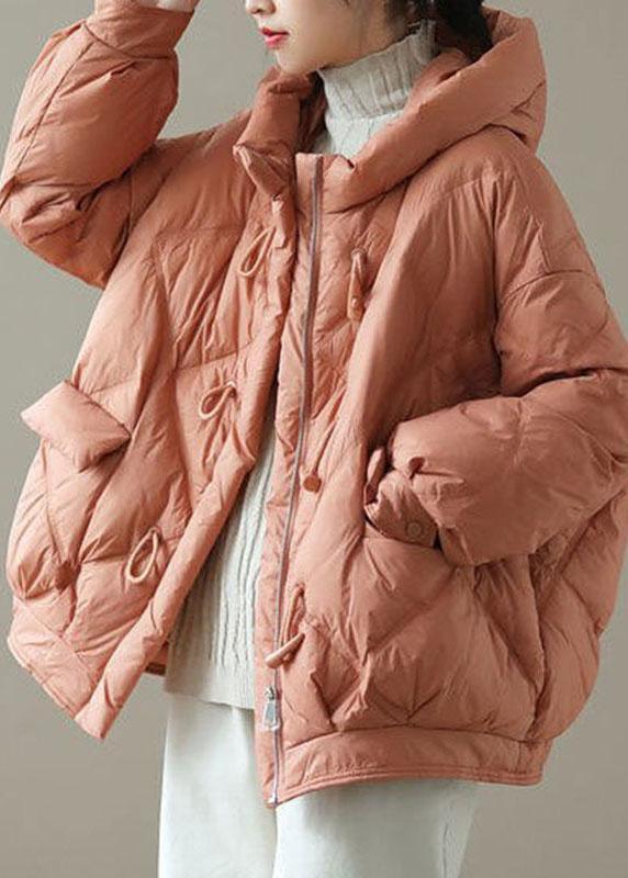 Fitted Orange Hooded Zippered Pockets Winter Down Coats Long Sleeve Qs037