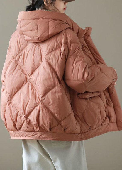 Fitted Orange Hooded Zippered Pockets Winter Down Coats Long Sleeve Qs037