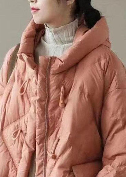 Fitted Orange Hooded Zippered Pockets Winter Down Coats Long Sleeve Qs037