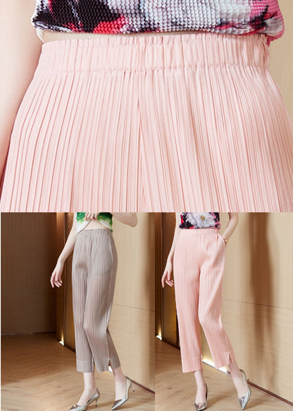 Khaki Silk Crop Pants Oversized Wrinkled Spring Ly0448