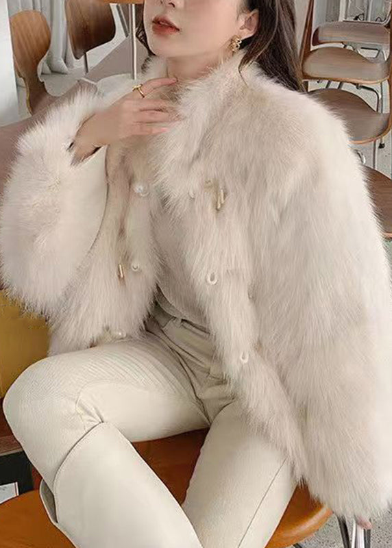 Fitted Purple Stand Collar Button Leather and Fur Coats Winter Rd008