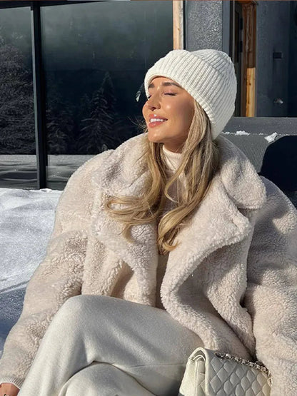 Flannel Winter New Loose Long Thick Warm Plush All-match Coat