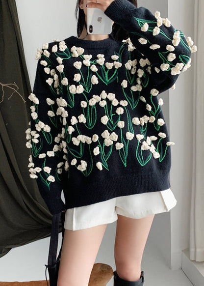 Black O Neck Cozy Cotton Knit Sweater Winter Wy007