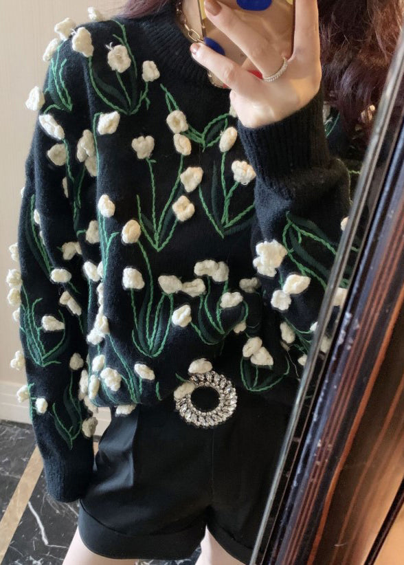 Black O Neck Cozy Cotton Knit Sweater Winter Wy007