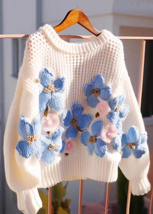 Blue O Neck Hollow Out Cozy Knit Sweaters Fall Qg018