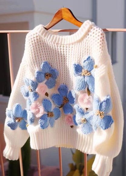 Blue O Neck Hollow Out Cozy Knit Sweaters Fall Qg018
