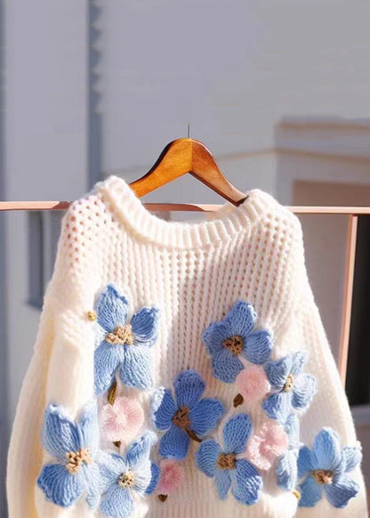 Blue O Neck Hollow Out Cozy Knit Sweaters Fall Qg018
