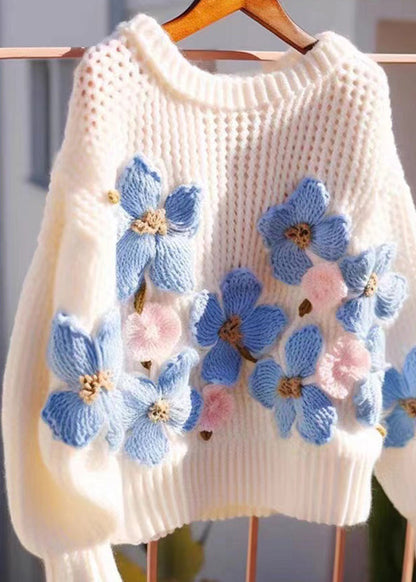 Blue O Neck Hollow Out Cozy Knit Sweaters Fall Qg018