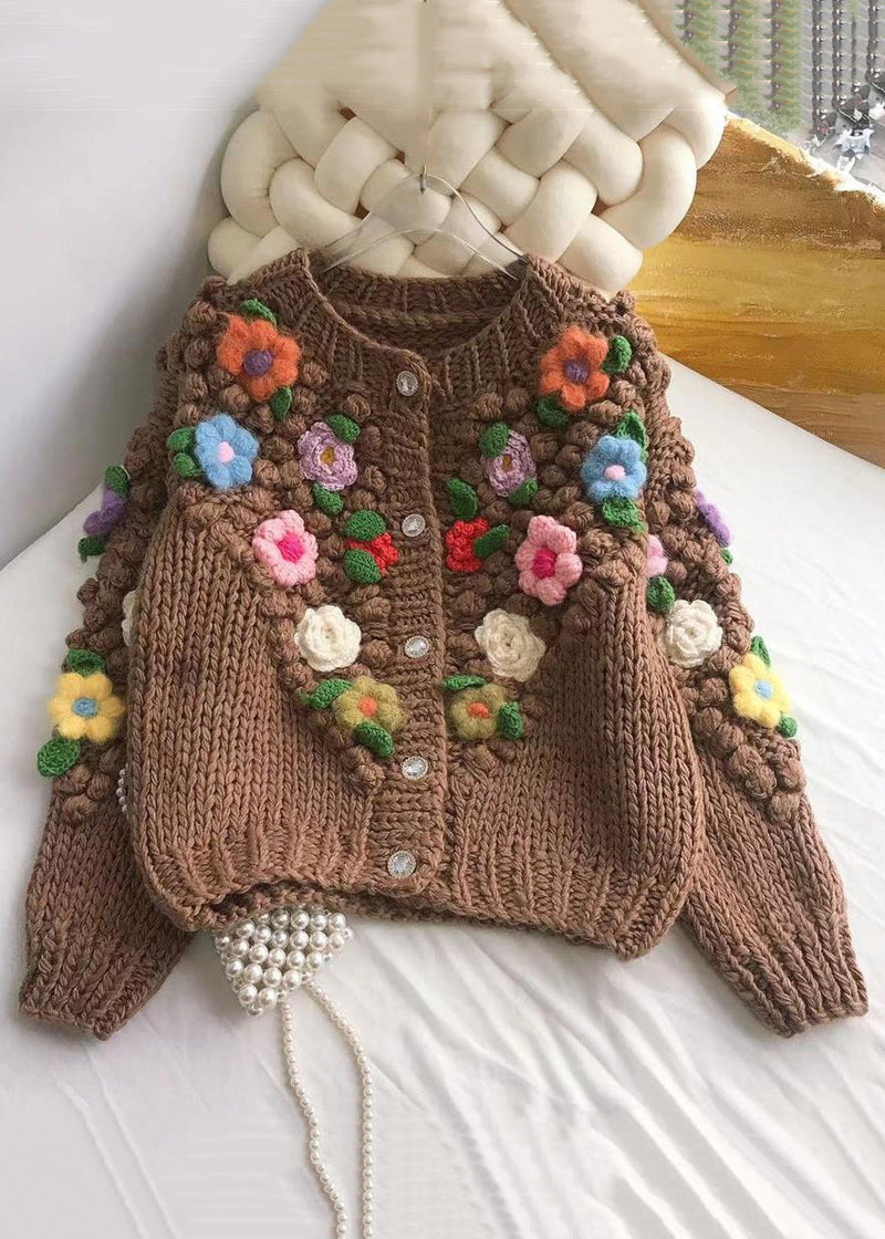 Brown Button Cozy Patchwork Cotton Knit Coats Winter Wy011