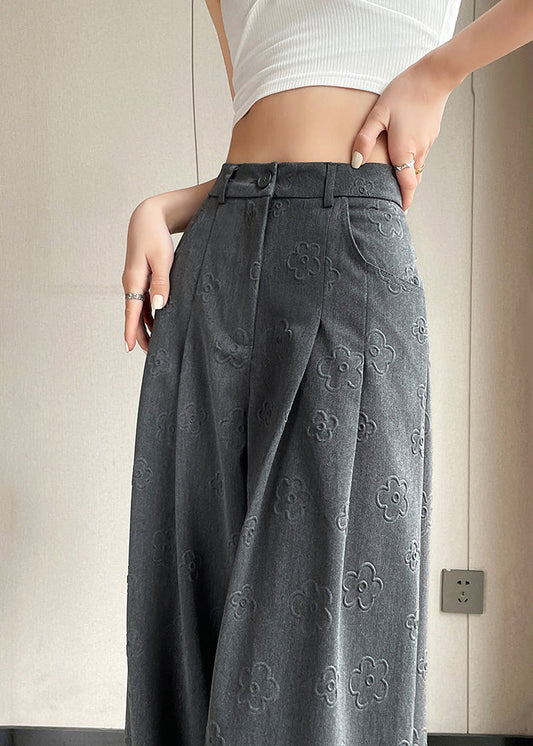 Grey Pockets High Waist Spandex Pants Summer Kk056