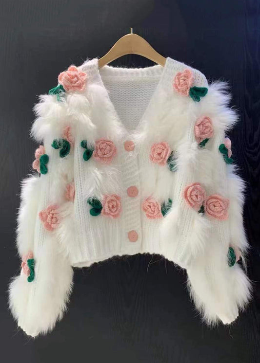 Pink V Neck Button Patchwork Knit Cardigan Winter Wk046