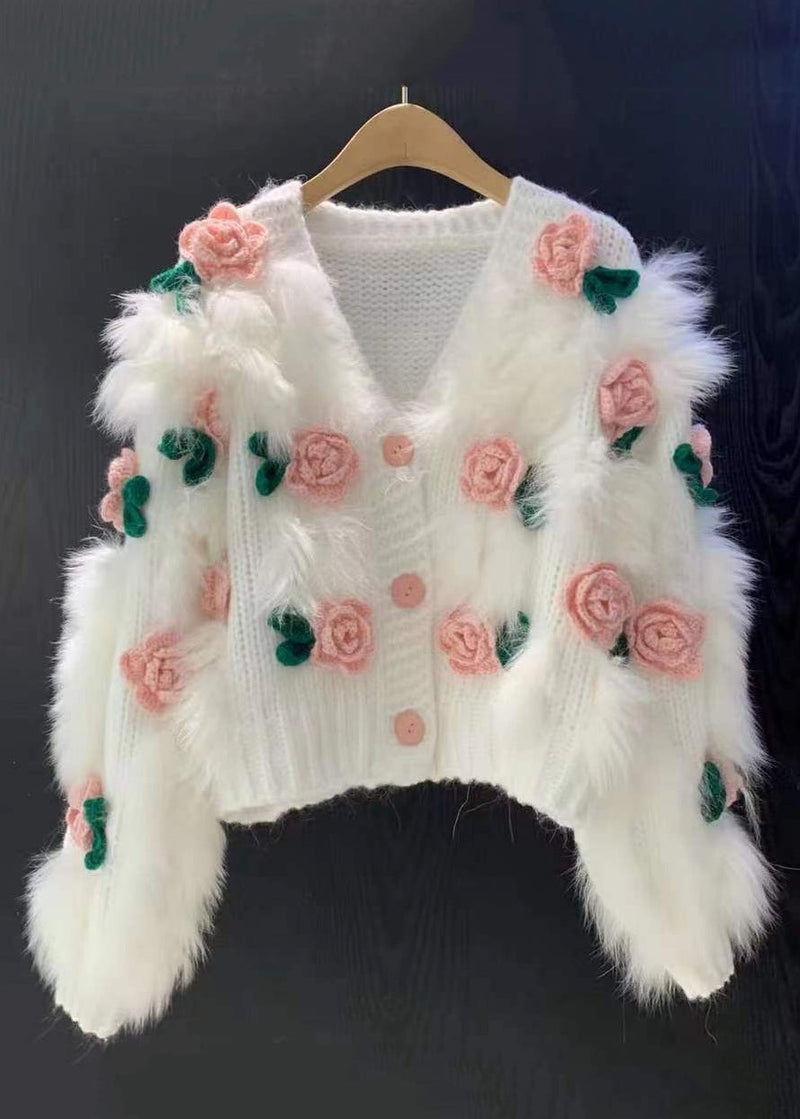 Pink V Neck Button Patchwork Knit Cardigan Winter Wk046