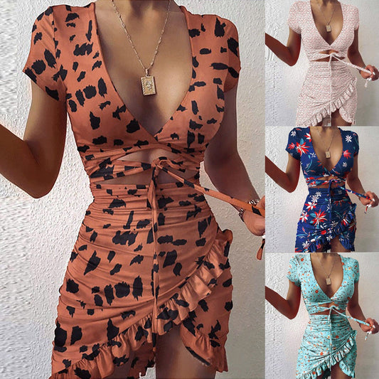 Print Tie Up Wrap Mini Dress