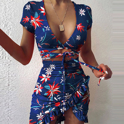 Print Tie Up Wrap Mini Dress