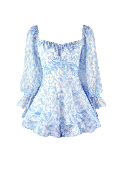 Print Long Sleeve Ruffled Skirt Pants