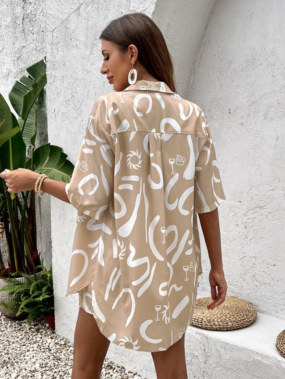 Print Short Sleeve Shirt&print Shorts Set