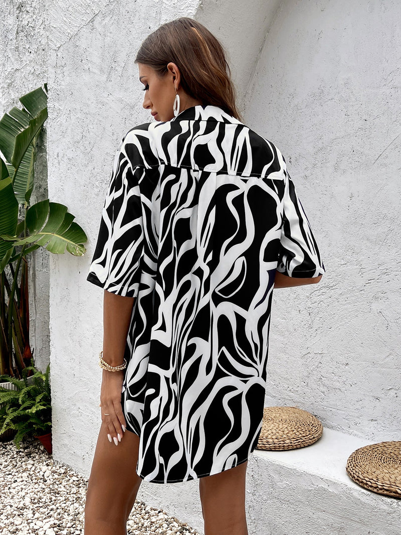 Print Short Sleeve Shirt&print Shorts Set