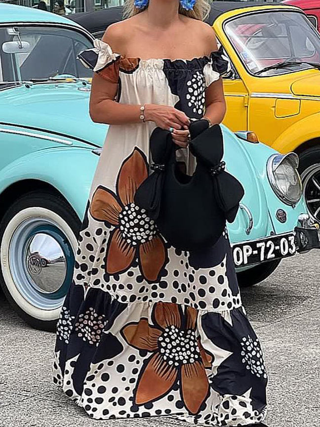 Printed Off Shoulder Maxi Dress