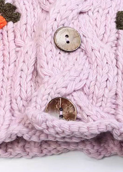 Purple V Neck Button Cozy Knit Cardigans Winter Wy010