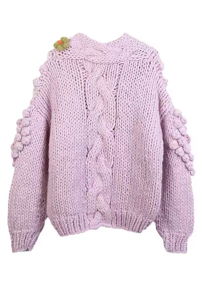 Purple V Neck Button Cozy Knit Cardigans Winter Wy010