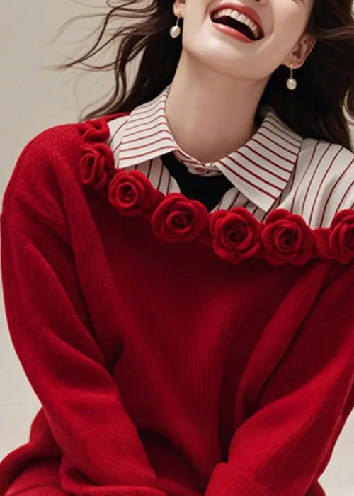 Red Slash Neck Knit Sweater Dress Fall Qs015