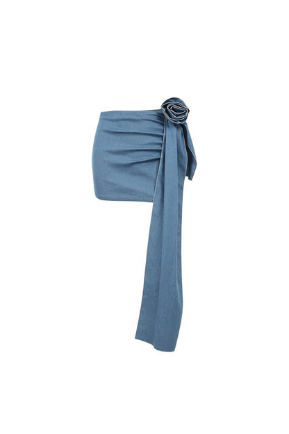 Ribbon Faux Denim Skirt