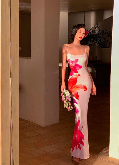 Spaghetti Strap Slim-fit High-slit Vacation Maxi Dress