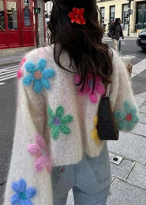 White Button Hollow Out Wool Knit Cardigans Winter Wk045