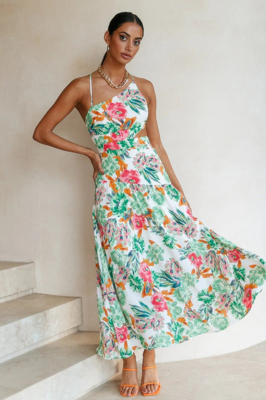 Asymmetric Cami Midi Dress Green