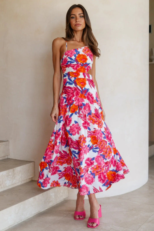 Asymmetric Cami Midi Dress Red