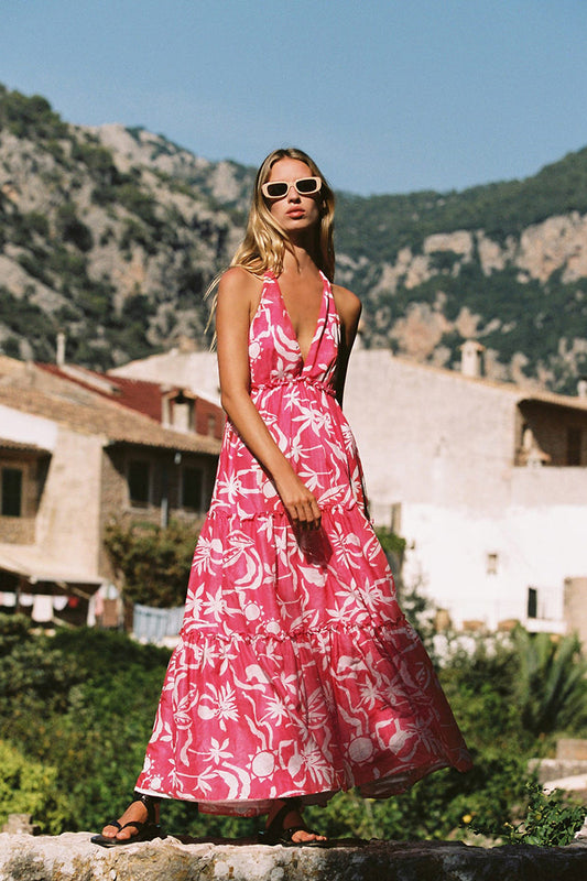 Cami Halter Neck Lace Up Backless Maxi Dress