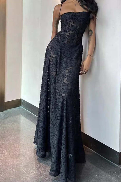 Jacquard Tassel Lace Up Maxi Dress