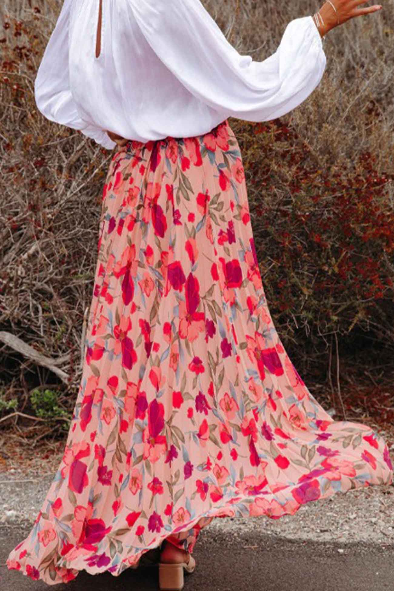 Printed Elastic Waist Pleated Skirt