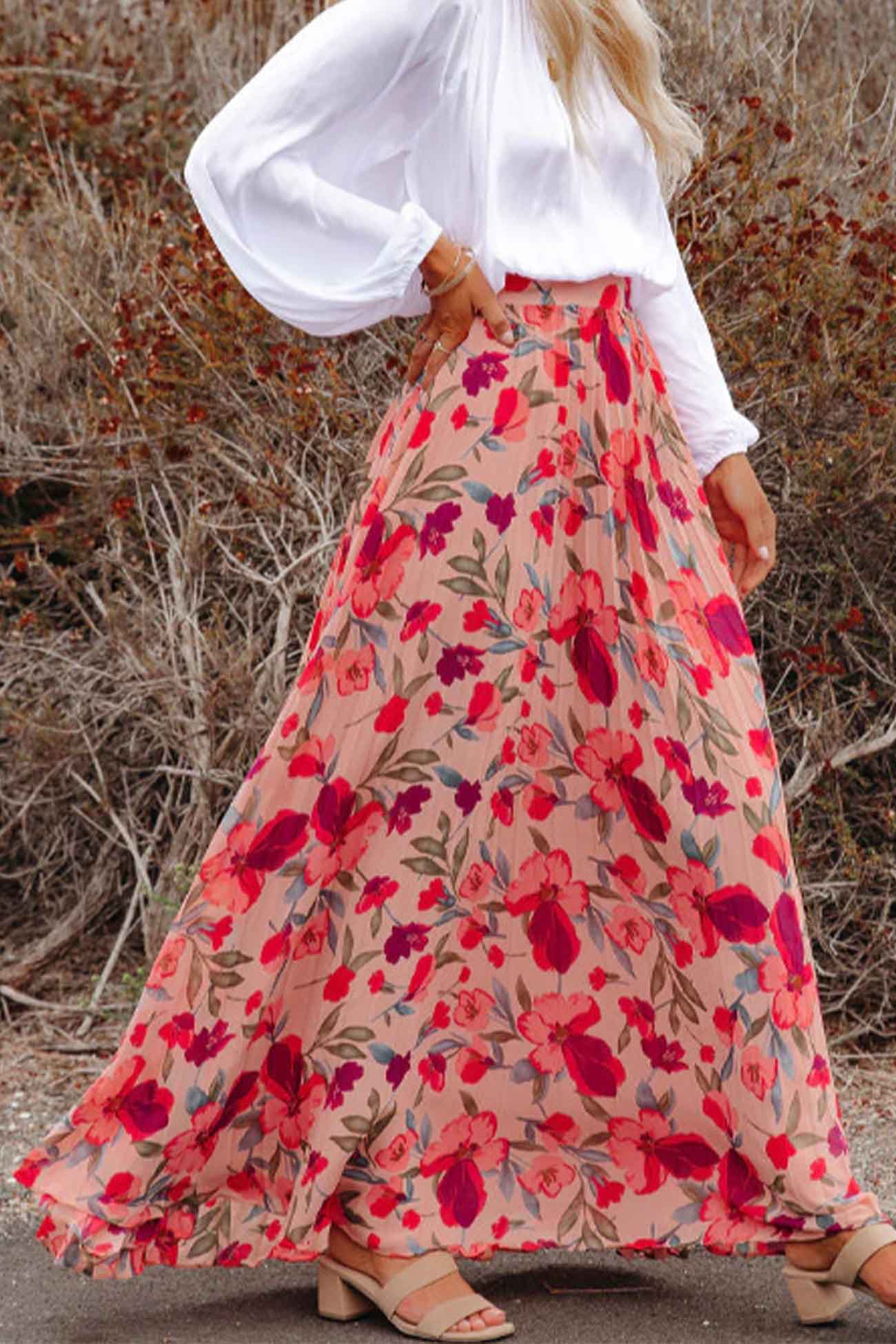 Printed Elastic Waist Pleated Skirt