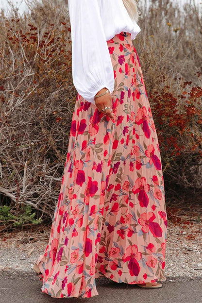 Printed Elastic Waist Pleated Skirt