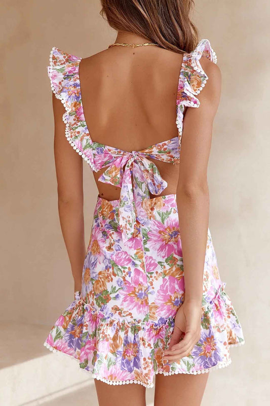 Ruffle Back Tie Mini Dress