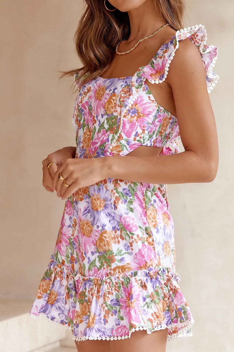 Ruffle Back Tie Mini Dress